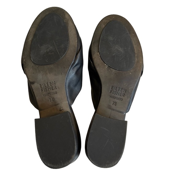 Eileen Fisher Ruche Black Leather Open Toe Slide Sandals, Sz 7.5 - Picture 14 of 14